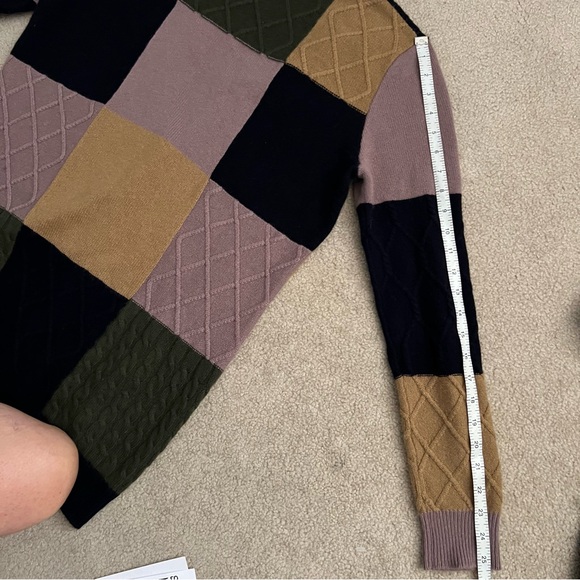 MADELEINE THOMPSON Cardigan Khaki Mixed Knit Cashmere Blend Color Block - Picture 6 of 11